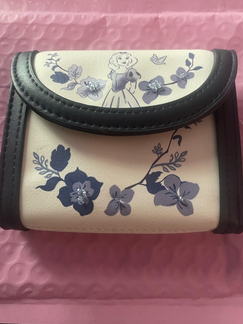 “Snow White and the Seven Dwarfs” Tonal Floral Wallet Snap Flap Zip BoxLunch New